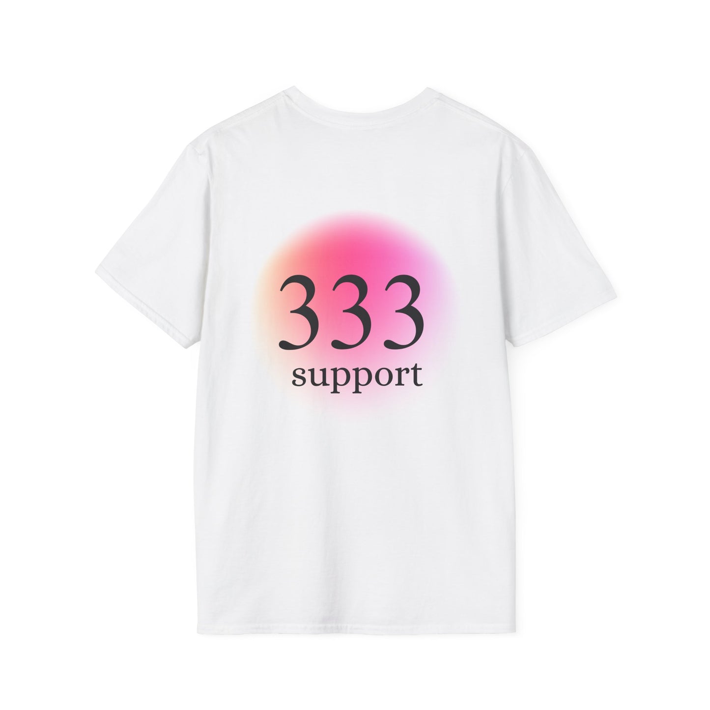 333 Support T‑Shirt — Spiritual Angel Number Tee (Back Gradient, Minimal Front)